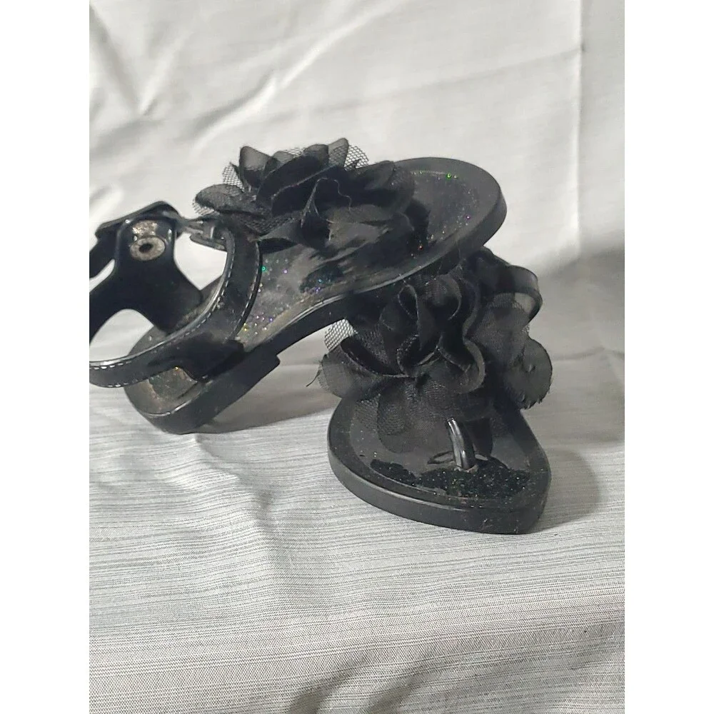 Baby Girl Black Jelly Sandals‎ W/Flower (Size 3) Spring/Summer/Easter/Beach - Picture 16 of 16